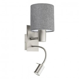 Eglo-PASTERI Wall Bracket 1X40W 1X3.5W LED 3000K Grey Fabric Liner Shade & Satin Nickel